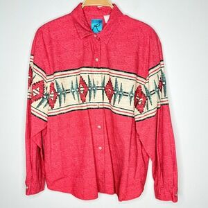 Roper Southwestern Aztec Geometric Print Long Sleeve Button‎ Up Shirt Womens M